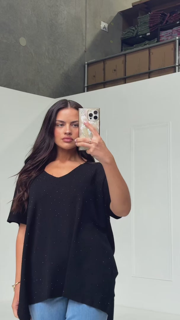 Evianna Diamante Knit Top - Black