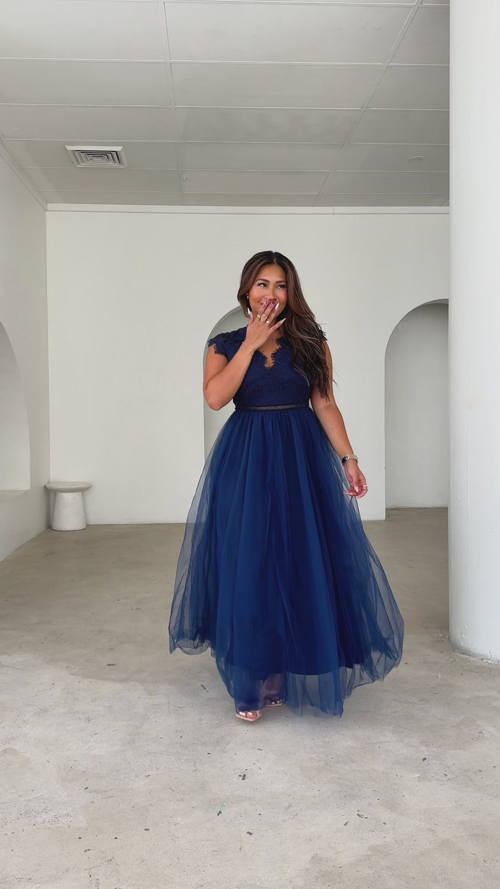 Caleigh Lace Tulle Maxi Dress - Navy