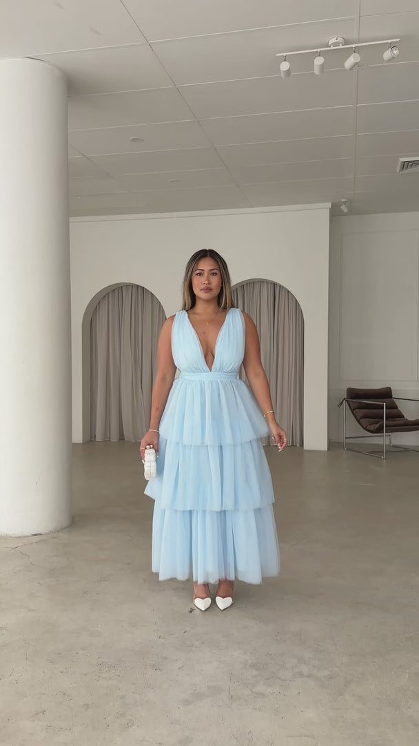 Monette Tulle Maxi Dress - Baby Blue