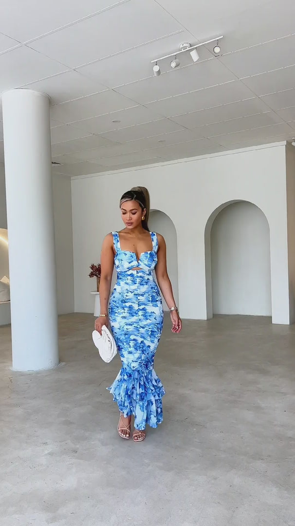 Highland Mesh Maxi Dress - Blue Floral