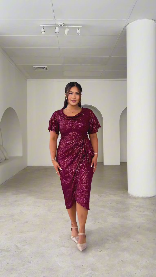 Vernot Midi Dress - Wine Sequin