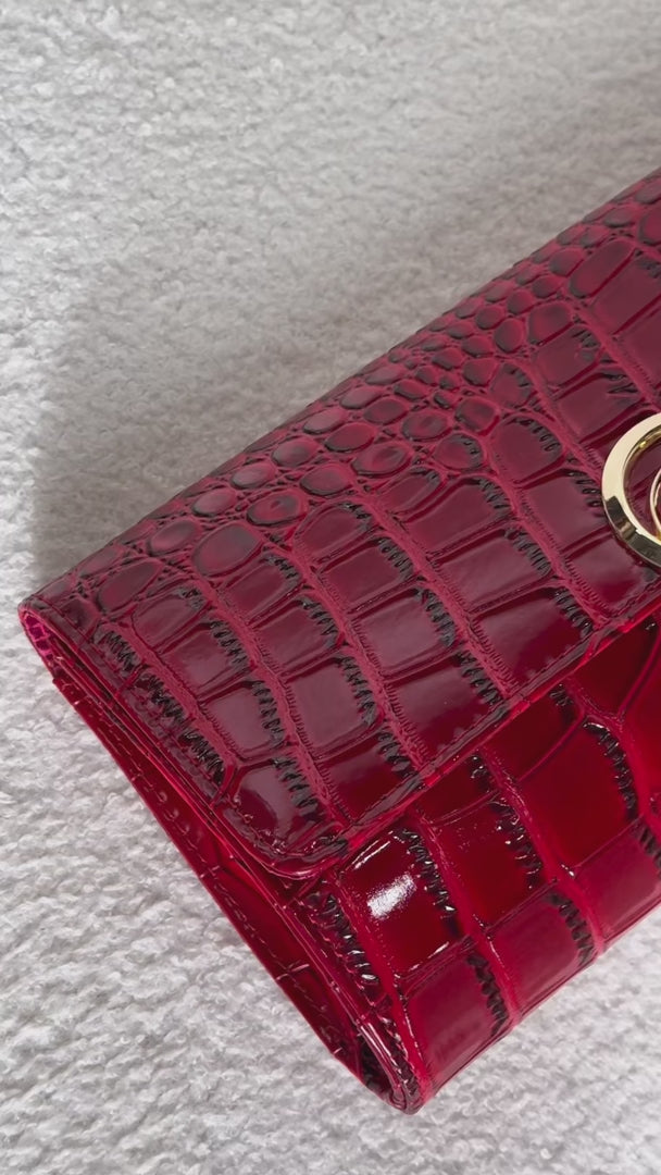 Gretta Croc Texture Clutch Bag - Red