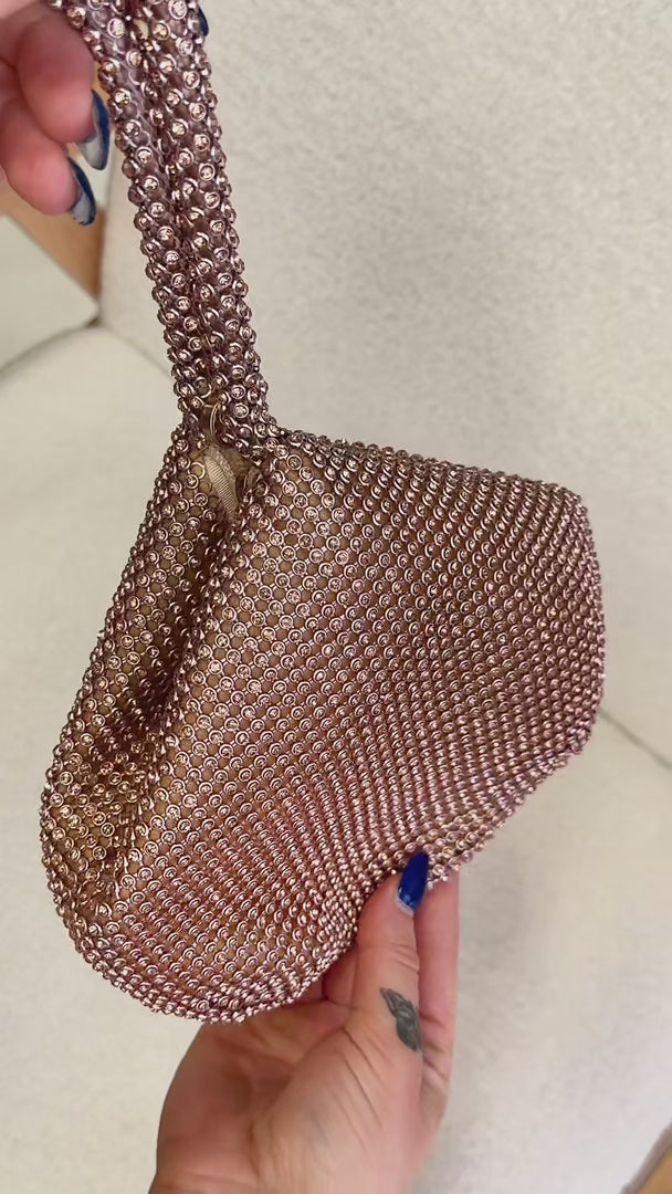 Ezza Rhinestone Wristlet Bag - Rose Champagne