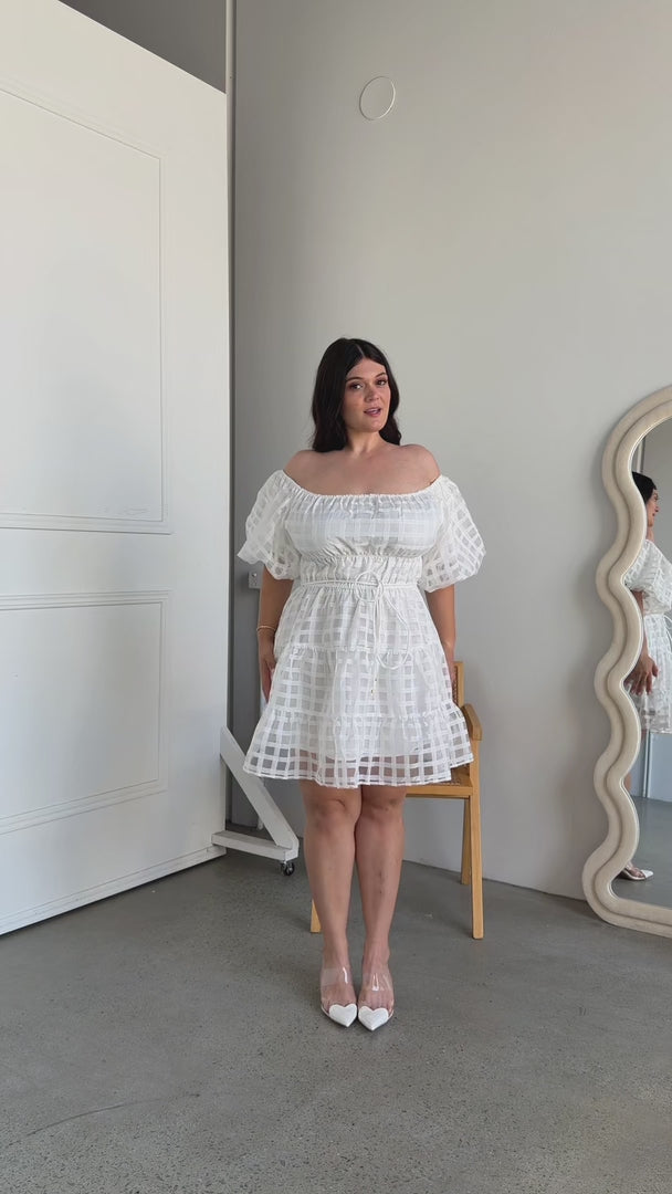 Dasha Mini Dress - White Check Organza