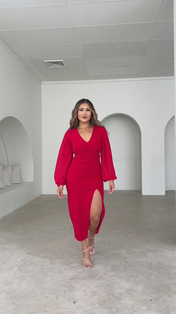 Fergus Midi Dress - Red