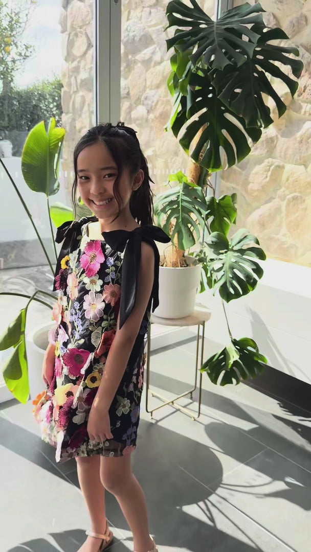 Poppy Kids Dress - Black Multi Floral
