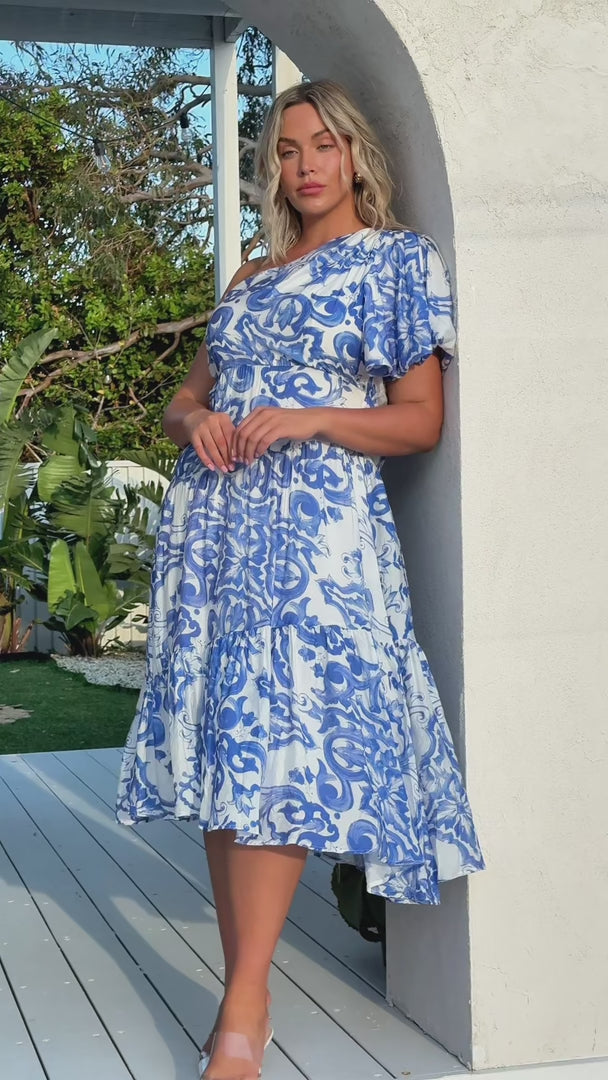Denver Maxi Dress - White Blue Print