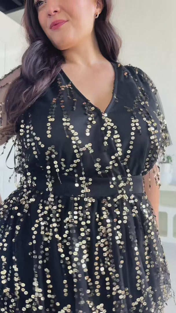 Irisa Sequin Maxi Dress - Black Gold