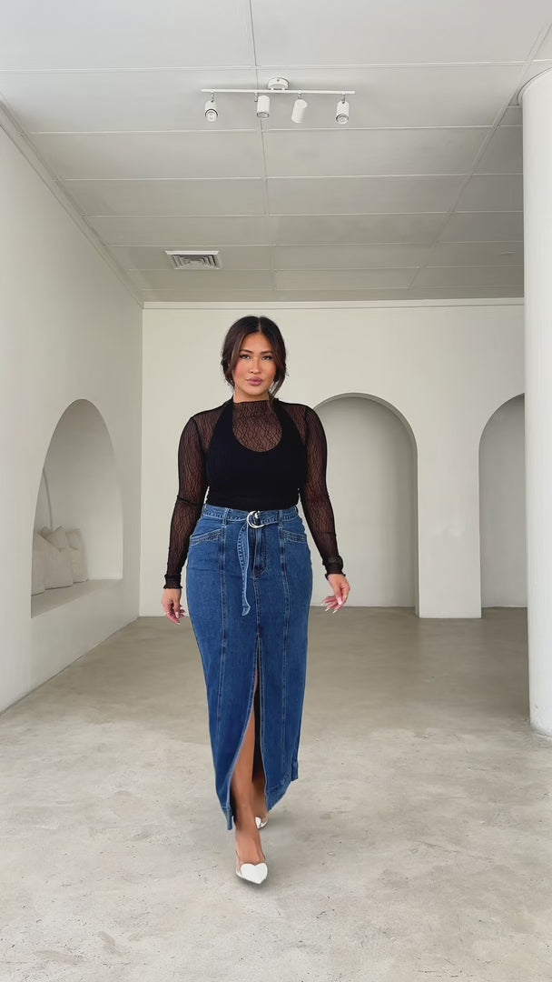 Malish Denim Maxi Skirt - Dark Blue