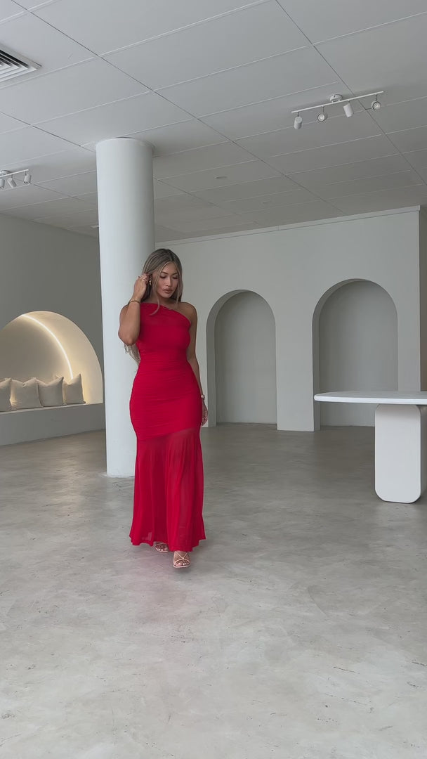 Paloma Mesh Maxi Dress - Red