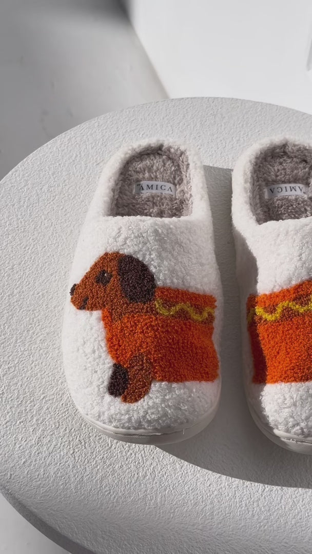 Sausage Dog Scuff Slippers - Brown Hotdog
