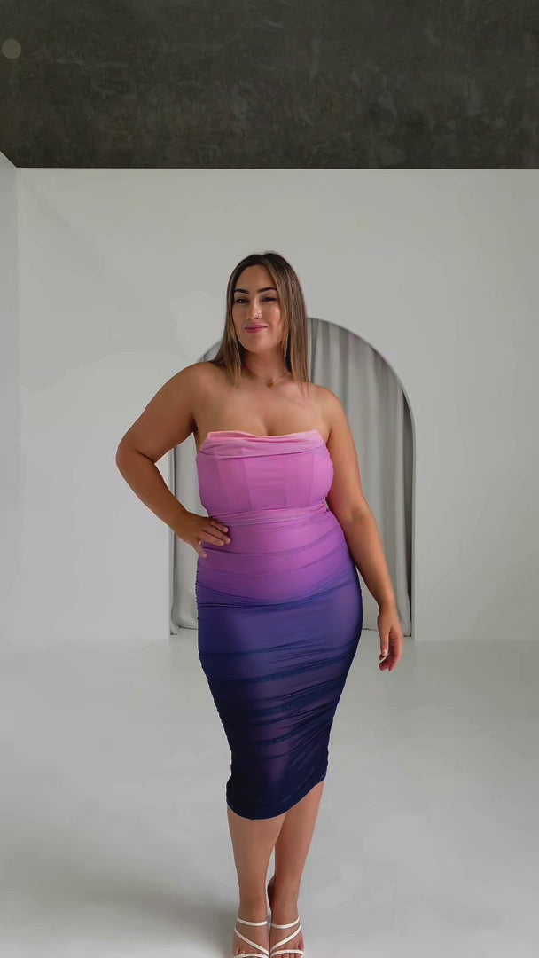 Cindy Mesh Midi Dress - Pink Purple Ombre