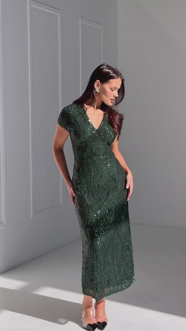 Jacqueline Sequin Maxi Dress - Emerald Green