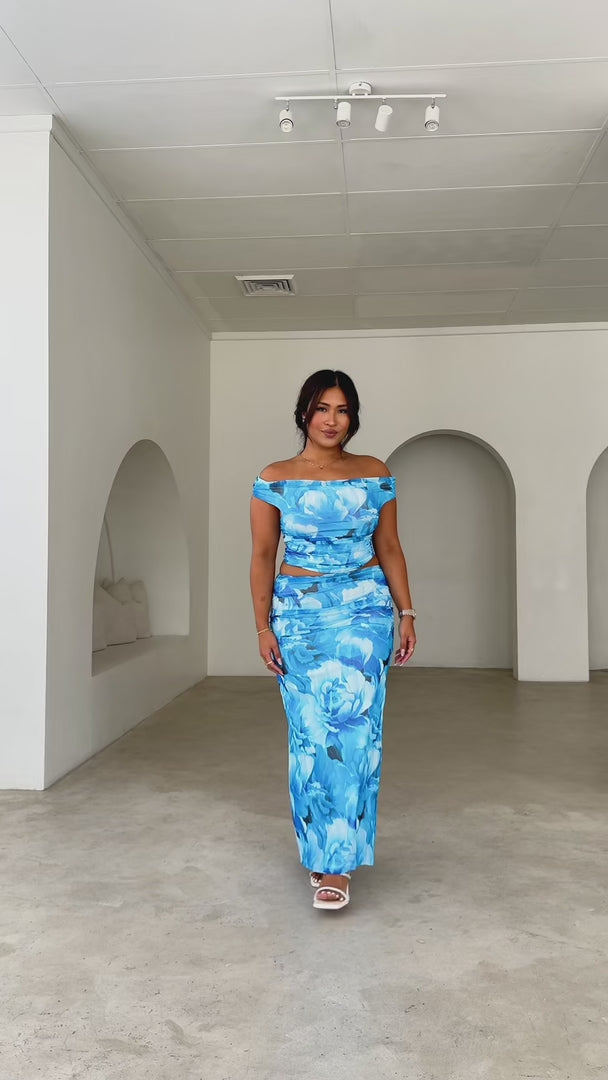 Lavon Mesh Crop Top - Blue Floral