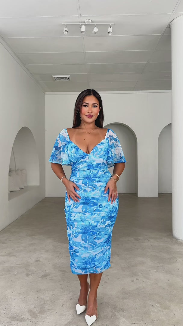 Miley Midi Dress - Blue Floral