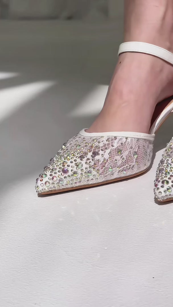 Matilda Heels - White Iridescent Rhinestone