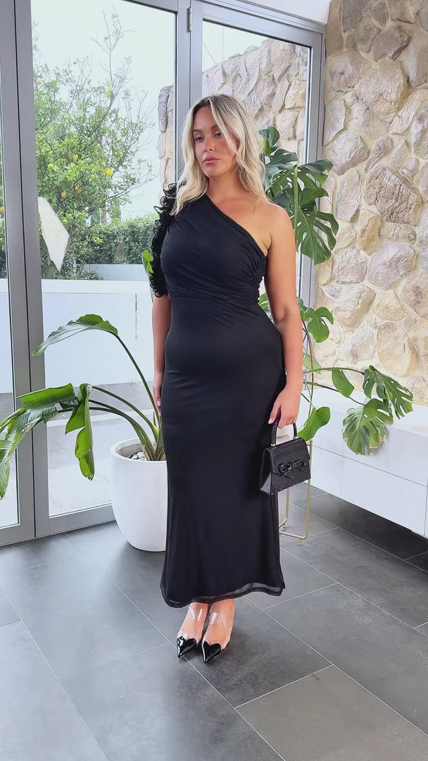 Amelio Mesh Maxi Dress - Black