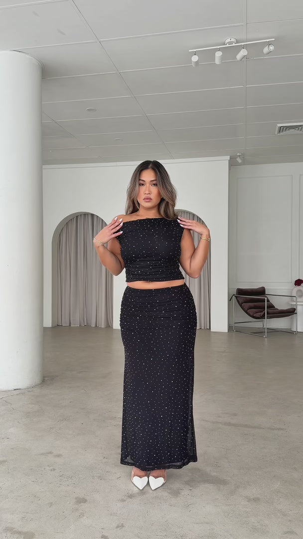 Lennyn Embellished Mesh Maxi Skirt - Black