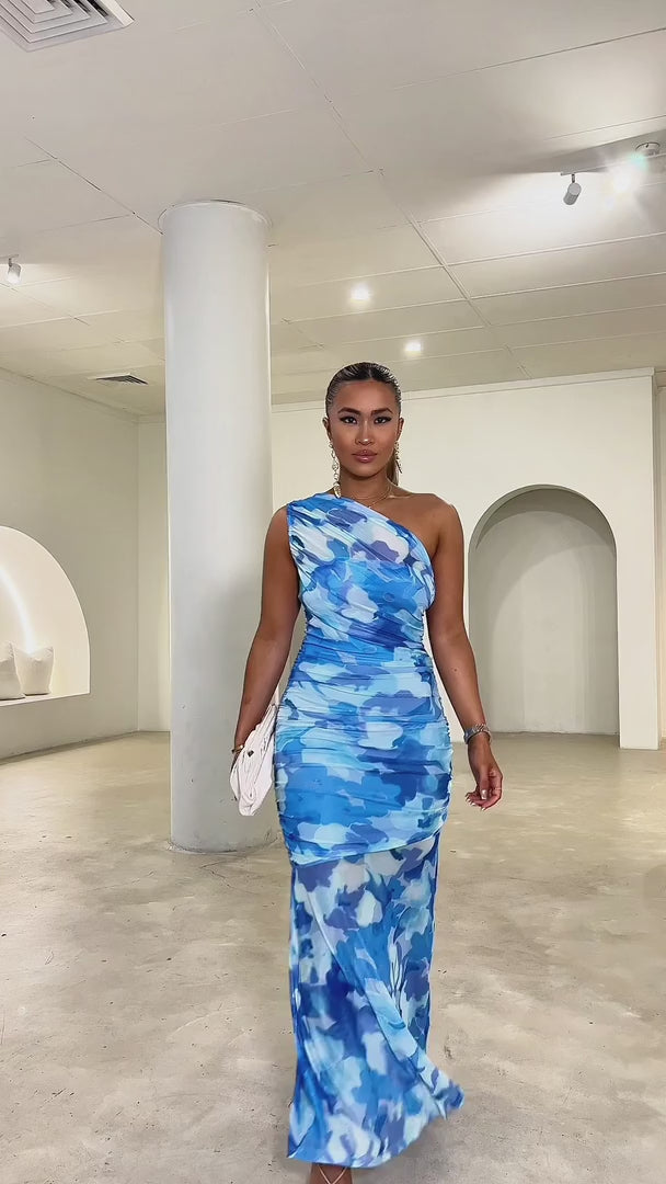 Paloma Mesh Maxi Dress - Blue Floral