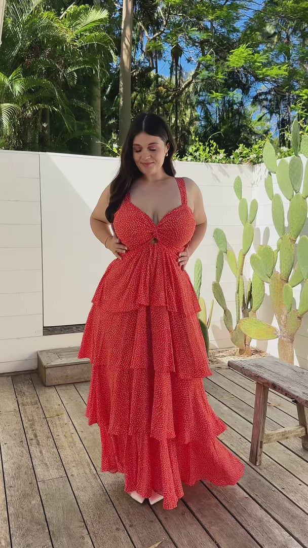 Cherika Maxi Dress - Orange Polka Dot