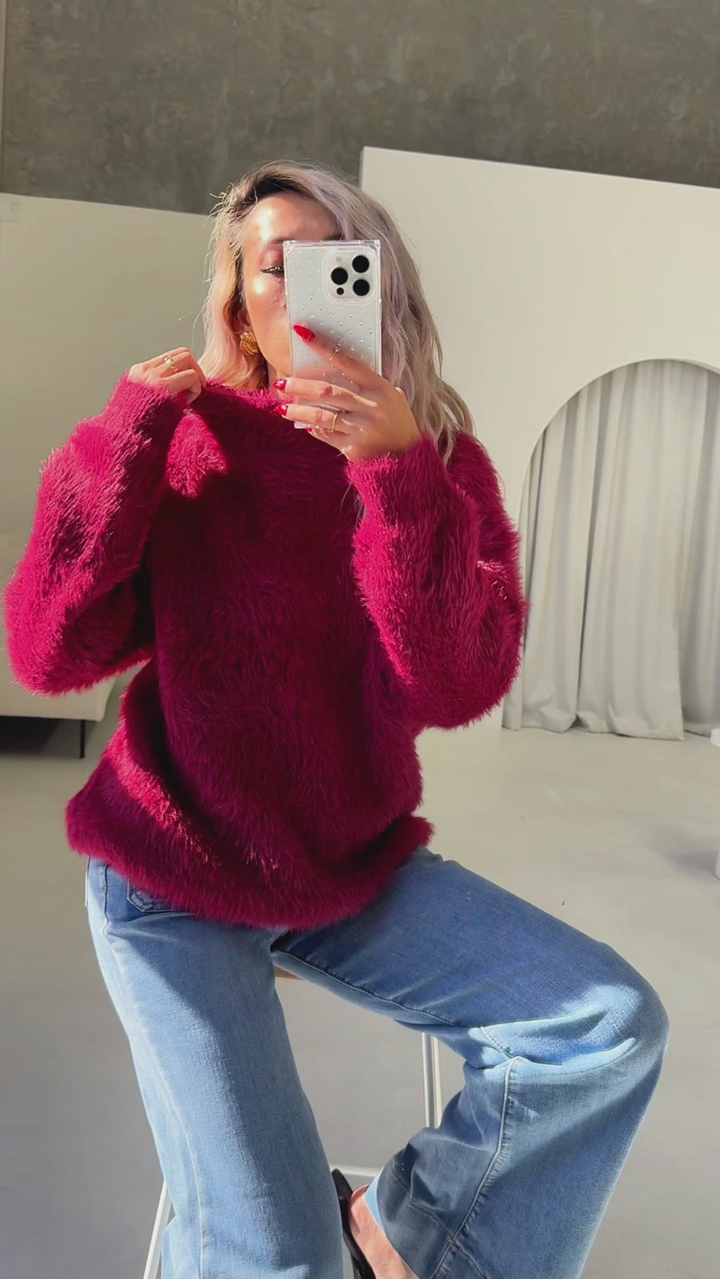 Teddy Knit Jumper - Wine