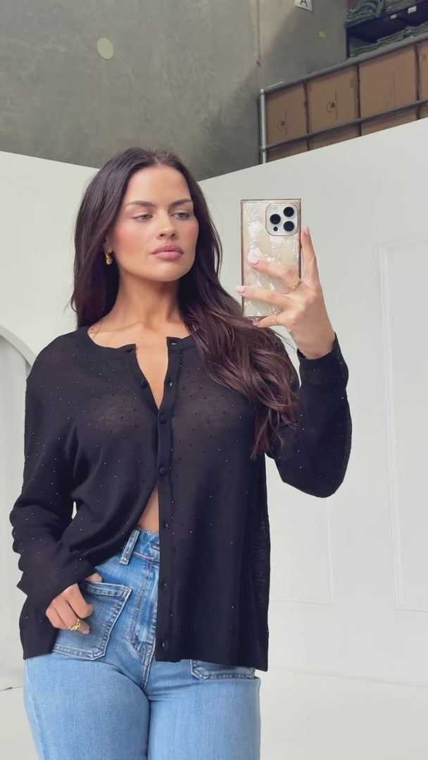 Lumiere Diamante Knit Cardigan - Black
