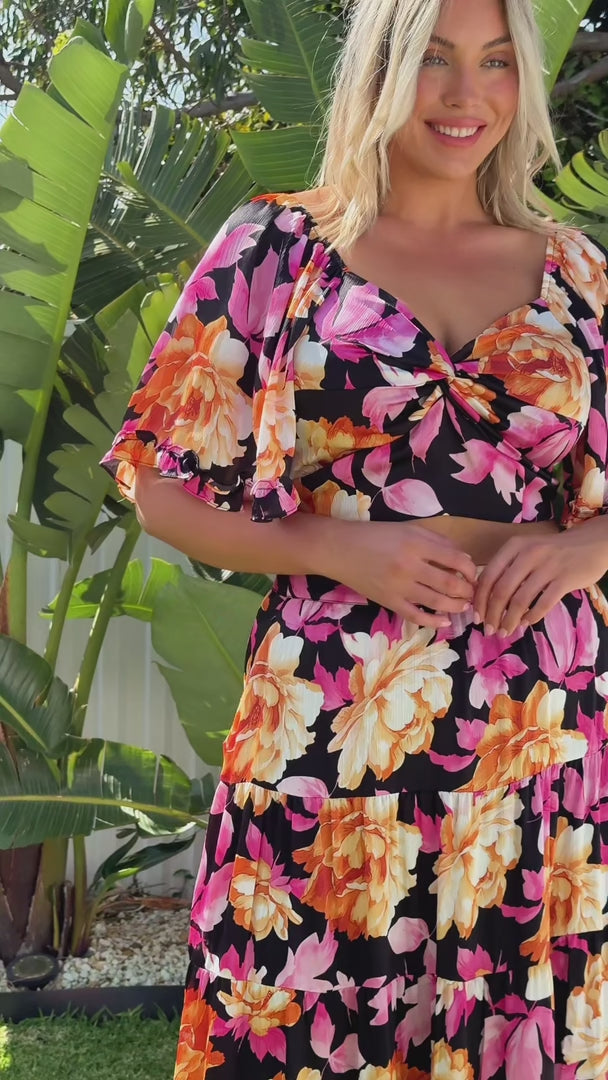 Corlette Crop Top - Black Floral