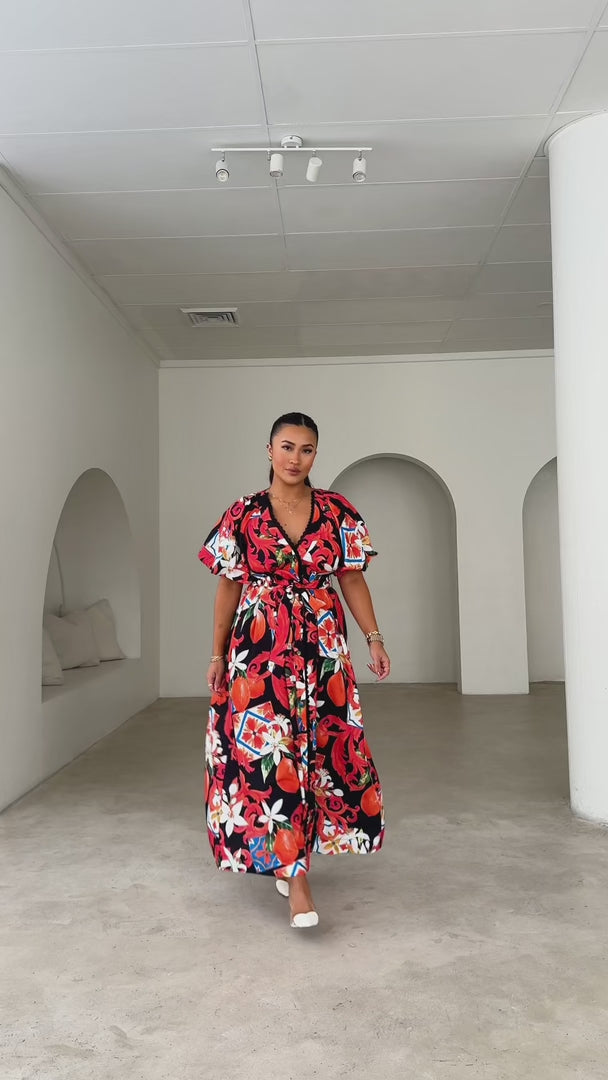Emory Maxi Dress - Black Orange Print