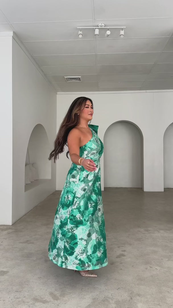 Poppy Shirred Back Midi Dress - Green Floral