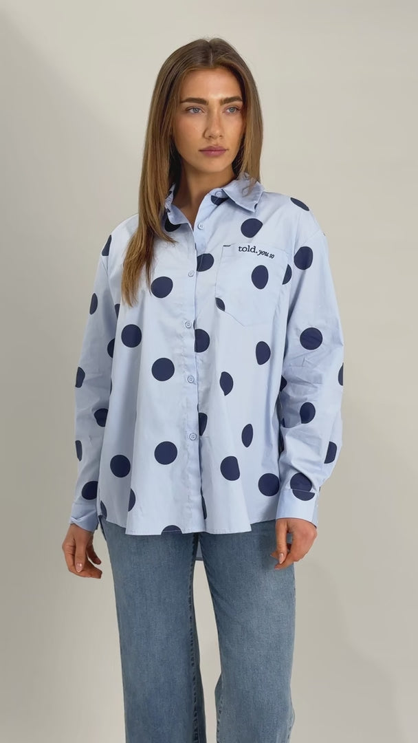 Deezu Oversized Shirt - Light Blue Navy Polka Dot