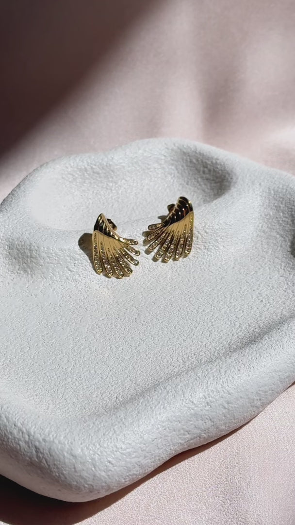 Peacock Stud Earrings - Gold Wing Diamante