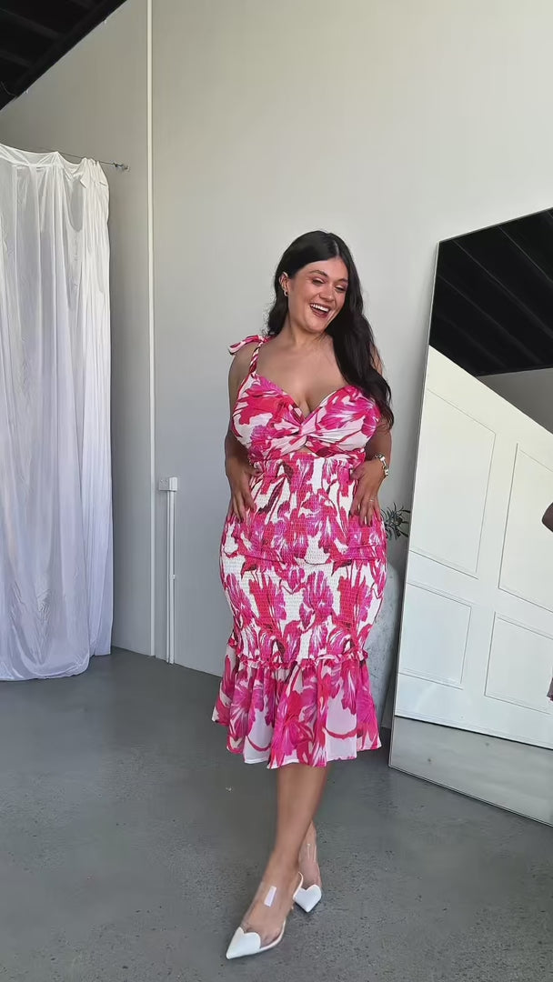 Kiani Midi Dress - White Pink Floral