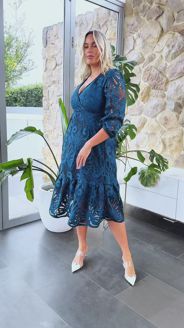 Criselda Lace Midi Dress - Teal Blue