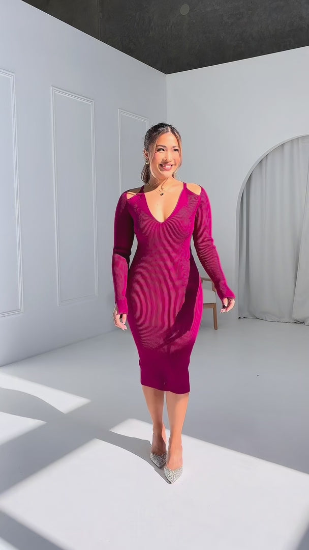 Aziza Knit Midi Dress - Dark Magenta