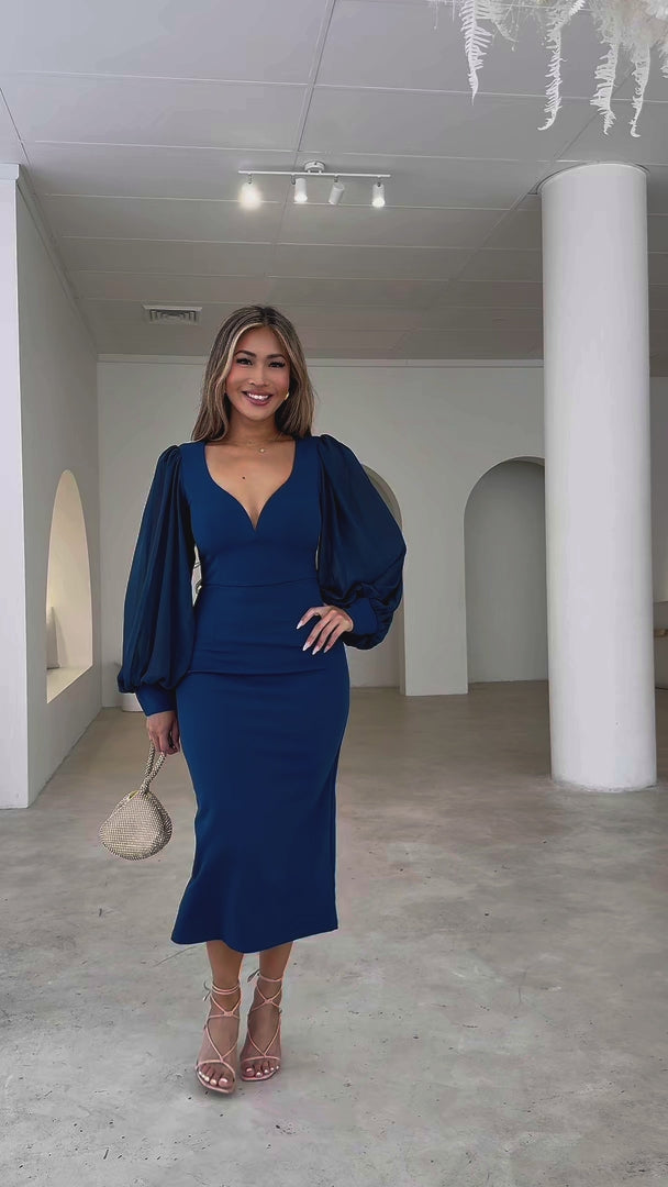Tammy Long Sleeve Midi Dress - Midnight Blue