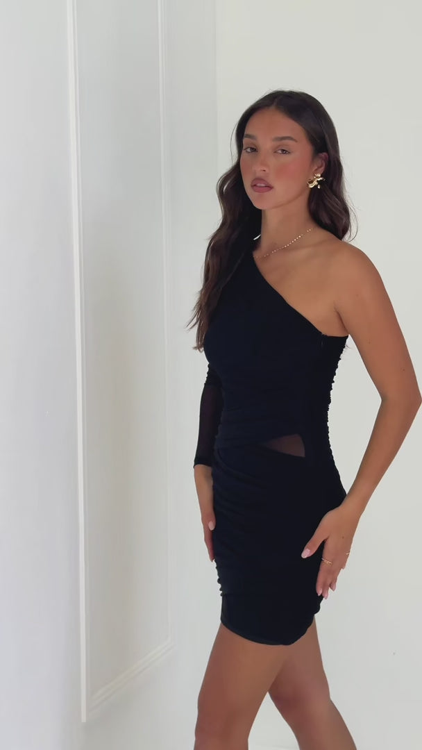 Isola Long Sleeve Mesh Mini Dress - Black