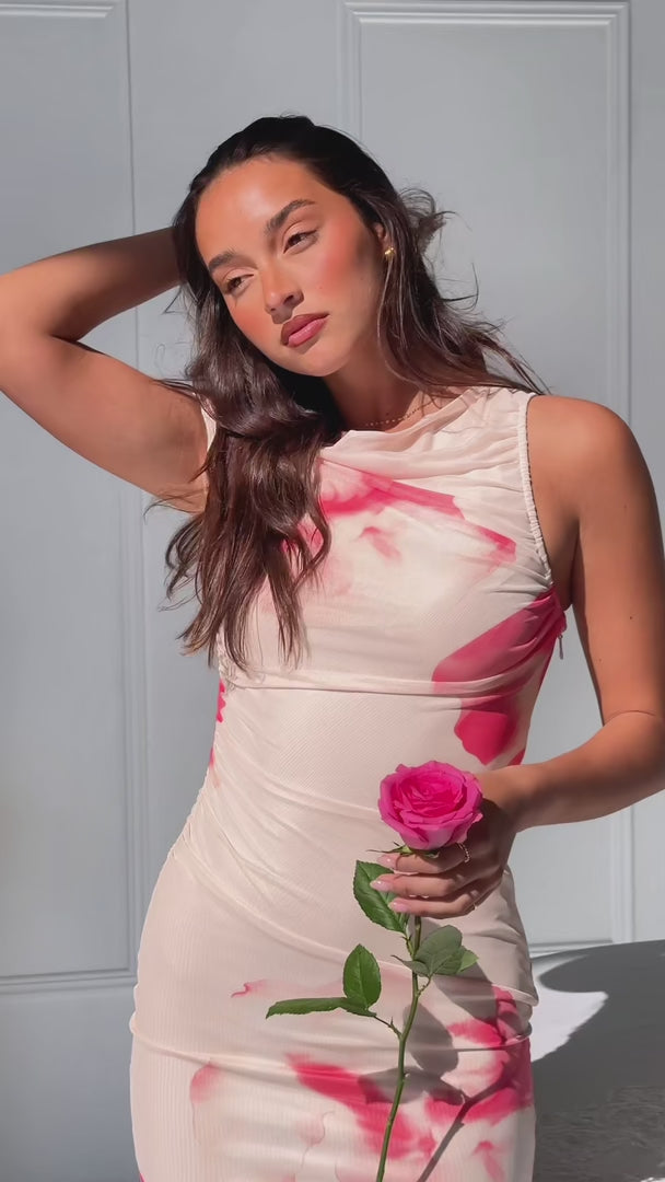 Langton Midi Dress - Beige Coral Floral