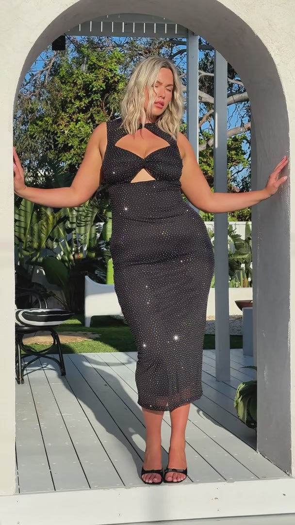 Deon Embellished Mesh Maxi Dress - Black