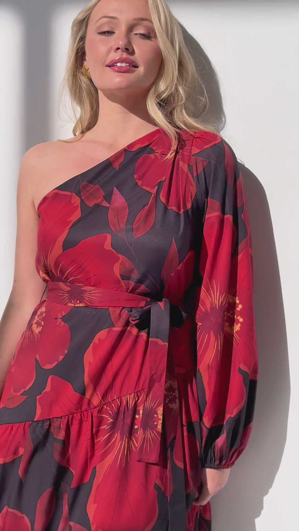 Denver Long Sleeve Maxi Dress - Black Red Floral