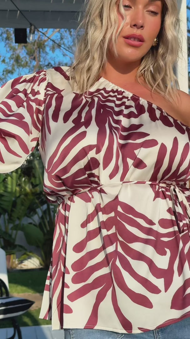 Devorah Long Sleeve Top - Cream Wine Print