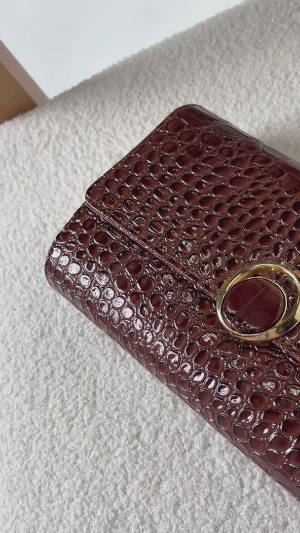 Gretta Croc Texture Clutch Bag - Coffee Brown