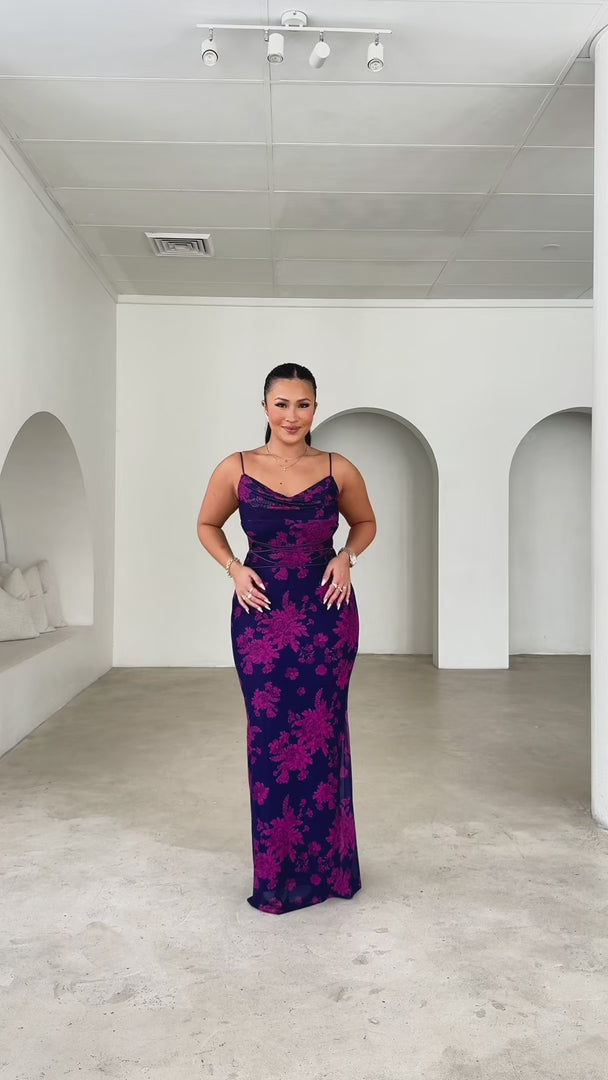 Lizzie Mesh Maxi Dress - Grape Magenta Floral