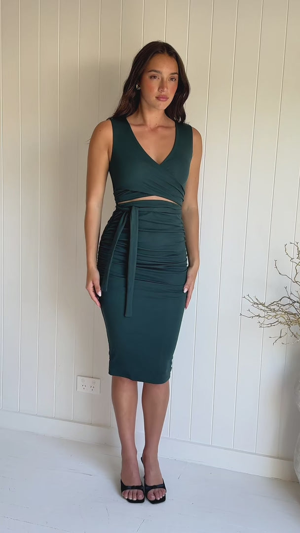 Mimi Sleeveless Midi Dress - Dark Forest Green
