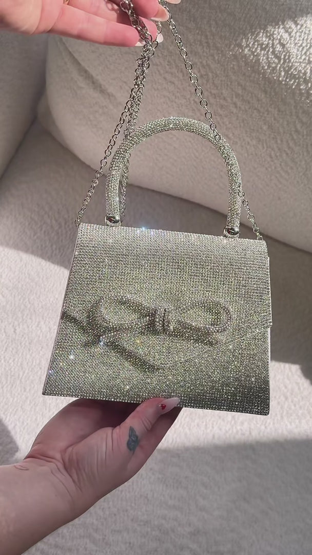 Betty Rhinestone Bag - Silver Bow