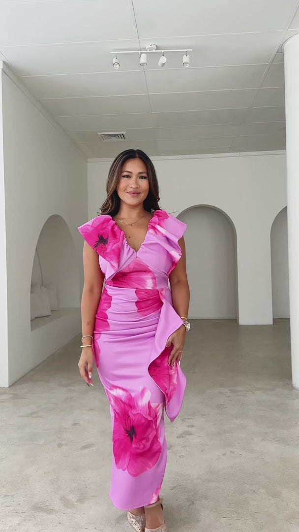 Fredrika Midi Dress - Lilac Pink Floral