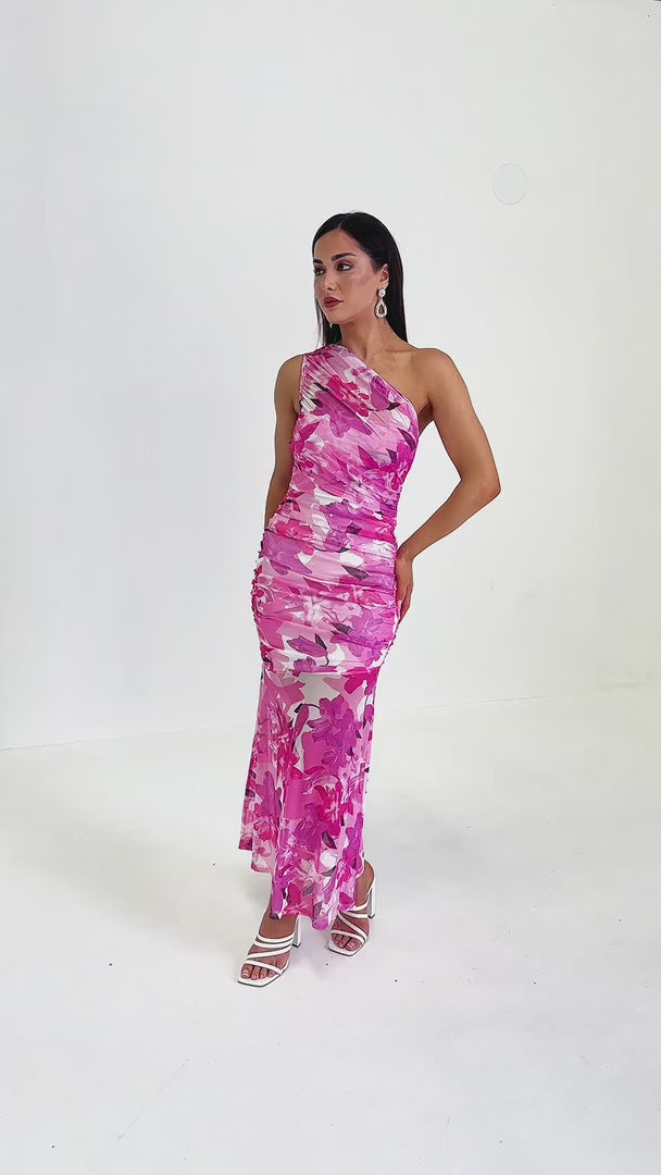 Paloma Mesh Maxi Dress - Pink Floral