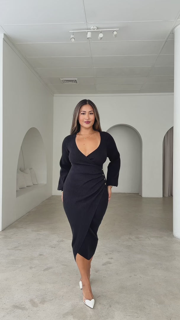 Sadie Knit Midi Dress - Black