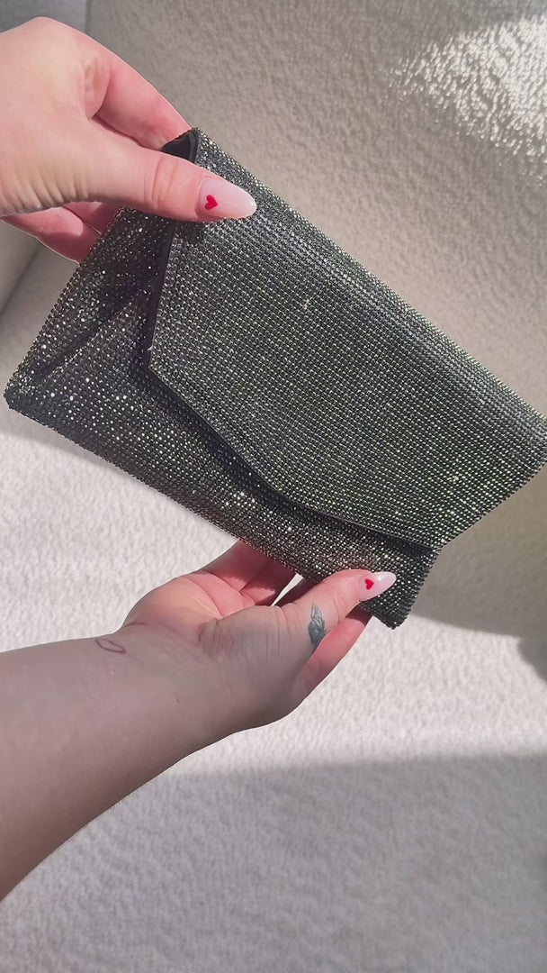 Winona Rhinestone Clutch Bag - Gunmetal