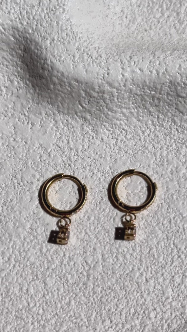 Ebbe Dainty Hoop Charm Earrings - Gold Diamante