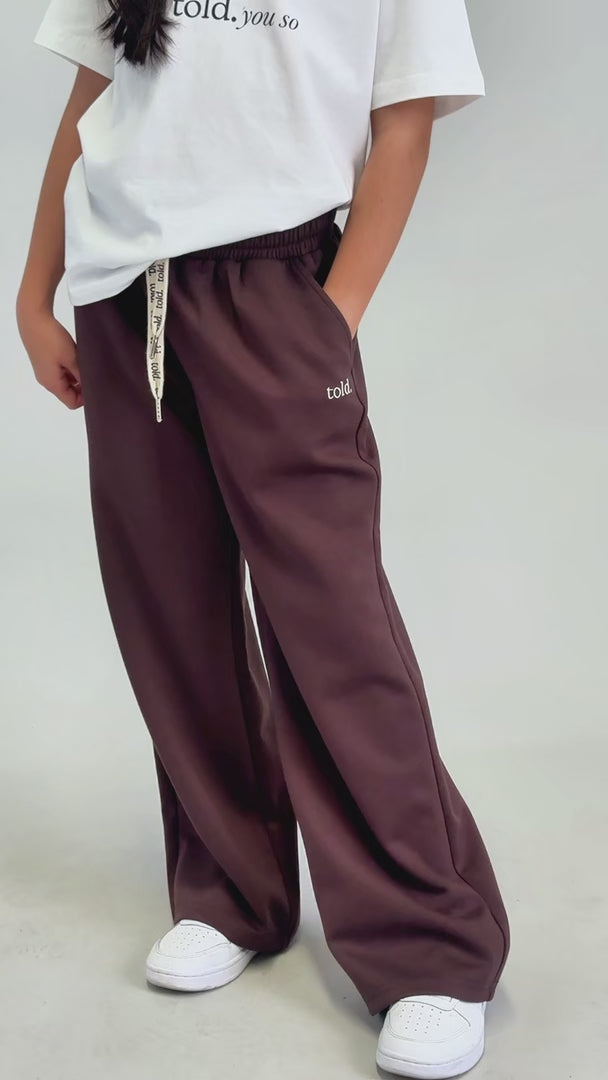 Paxon Kids Wide Leg Trackpants - Chocolate Brown